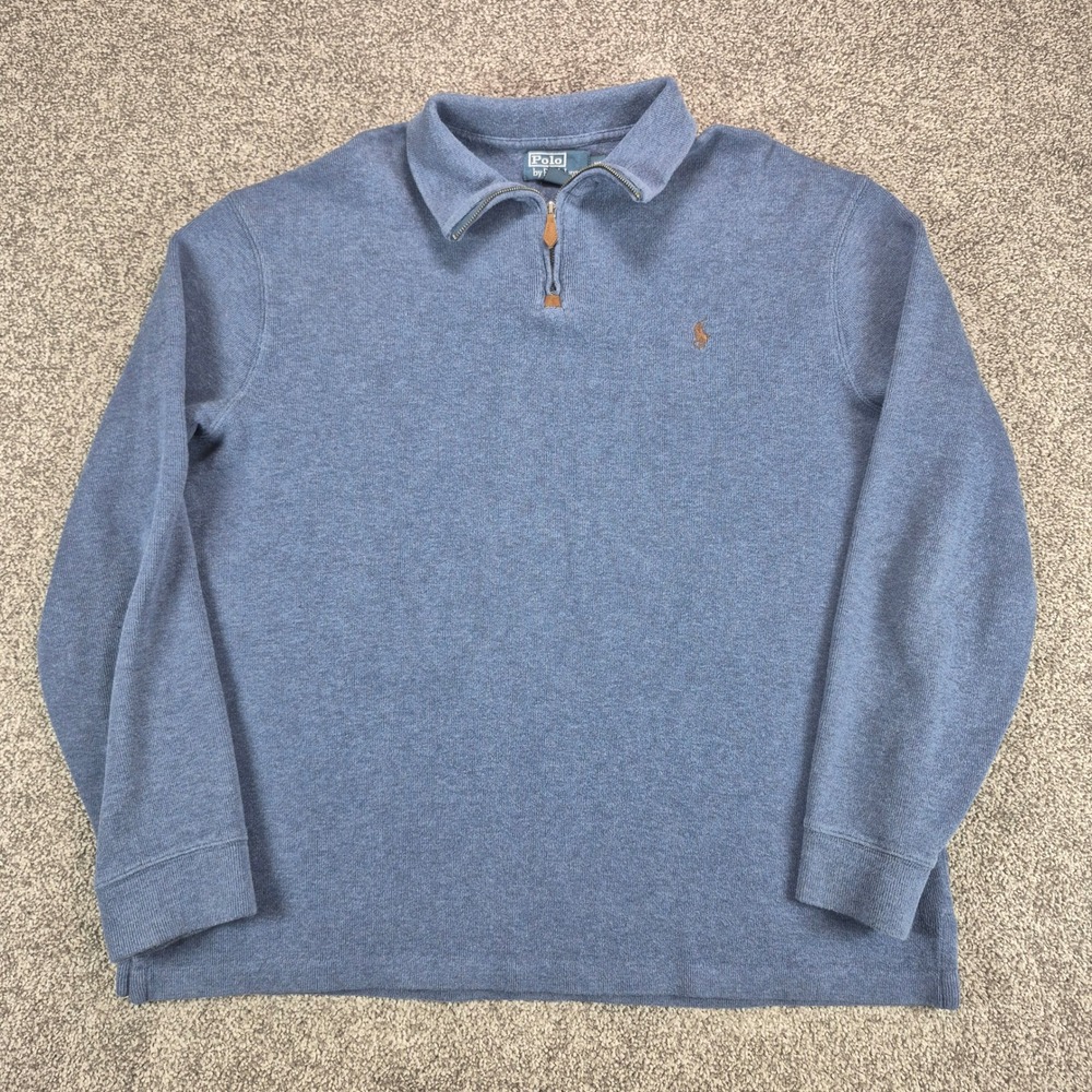 Polo Ralph Lauren 1/4 Zip Pullover Mens XL Blue Sweater Cotton Knit